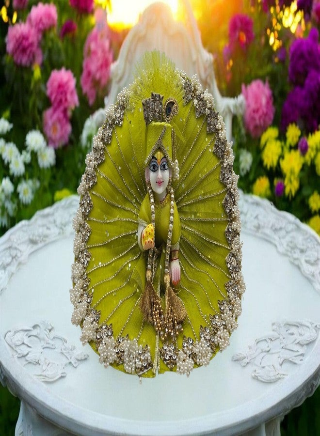 Vrindavanstore.in Laddu Gopal فستان مقاس رقم 5 - طقم Janmashtami Poshak باللون الأخضر مع Pagdi وPatka وCholi | زي مهرجان Thakur Ji/Kanha Ji مع جاري ولآلئ وجاركان لبال جوبال - Image 5